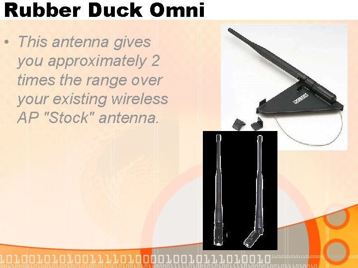 Rubber Duck Omni • This antenna gives you approximately 2 times the range over