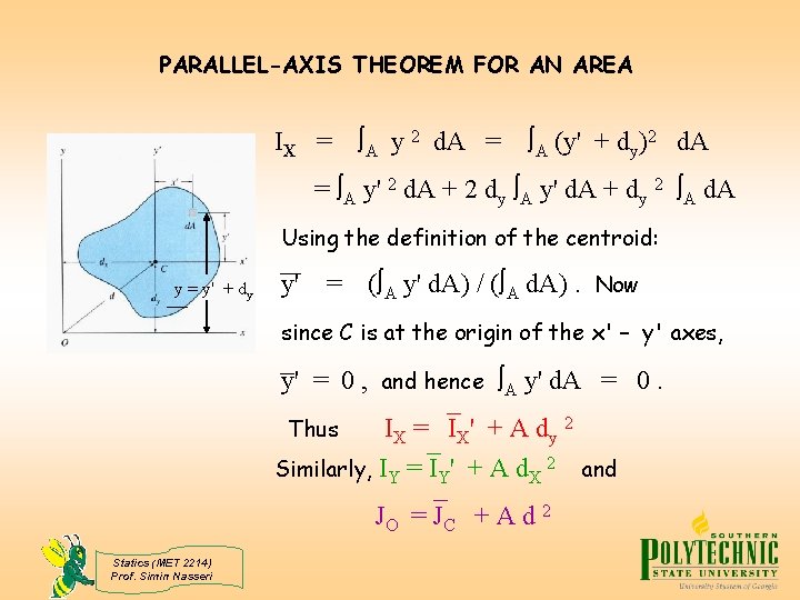 PARALLEL-AXIS THEOREM FOR AN AREA IX = A y 2 d. A = A