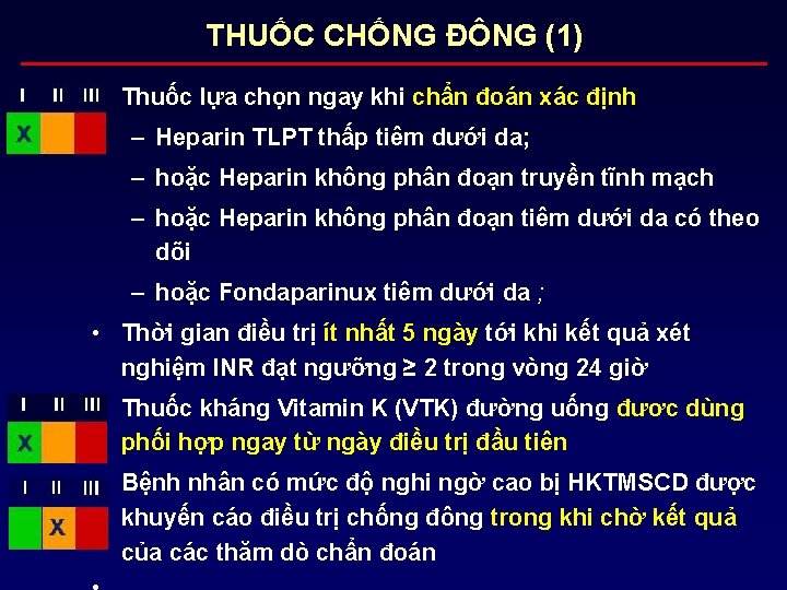 THUỐC CHỐNG ĐÔNG (1) • Thuốc lựa chọn ngay khi chẩn đoán xác định