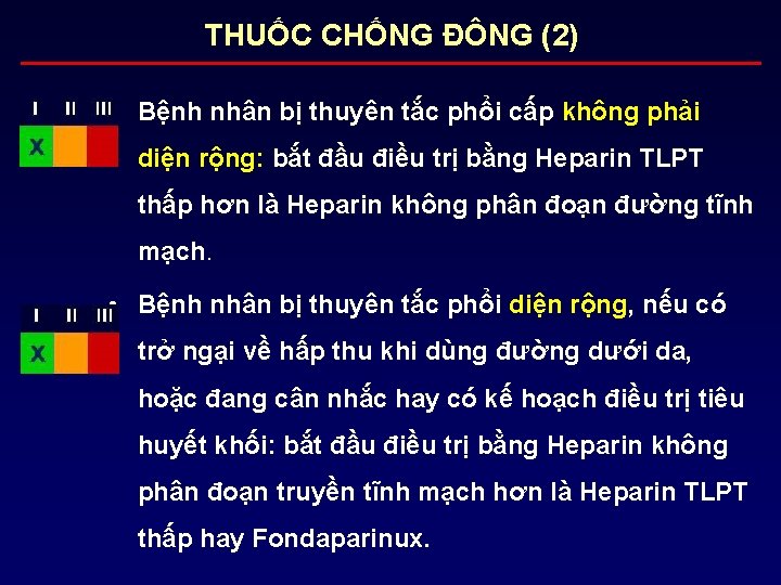 THUỐC CHỐNG ĐÔNG (2) • Bệnh nhân bị thuyên tắc phổi cấp không phải