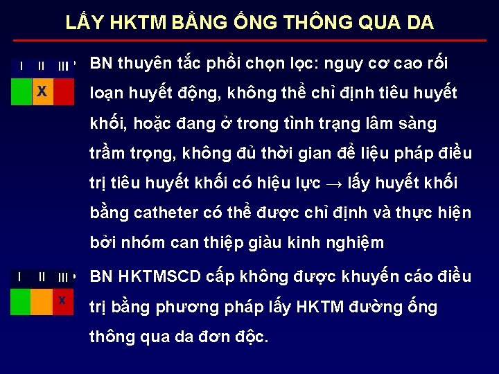 LẤY HKTM BẰNG ỐNG THÔNG QUA DA • BN thuyên tắc phổi chọn lọc: