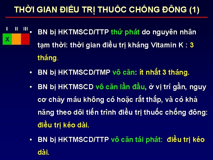 THỜI GIAN ĐIỀU TRỊ THUỐC CHỐNG ĐÔNG (1) • BN bị HKTMSCD/TTP thứ phát