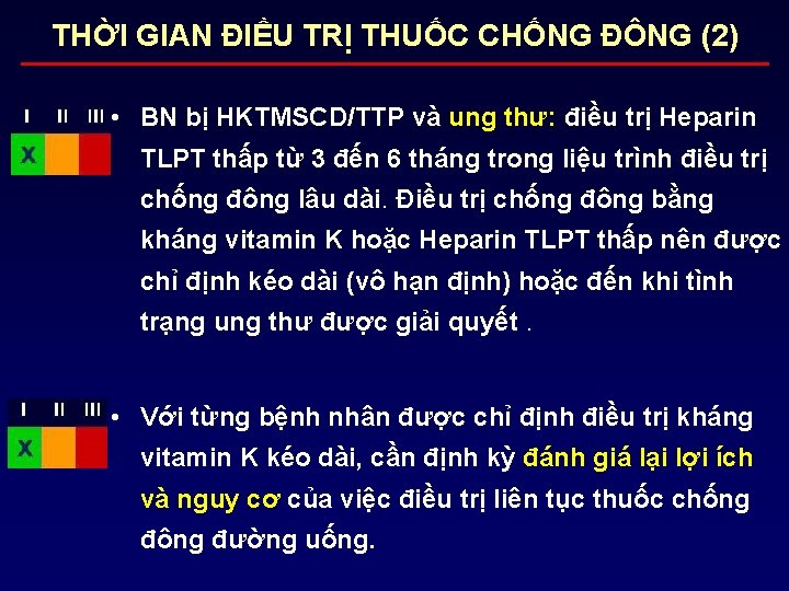 THỜI GIAN ĐIỀU TRỊ THUỐC CHỐNG ĐÔNG (2) • BN bị HKTMSCD/TTP và ung