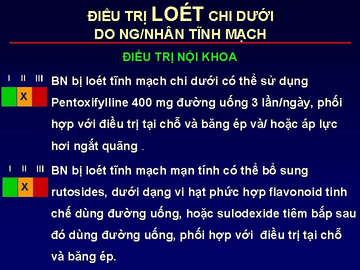 ĐIỀU TRỊ LOÉT CHI DƯỚI DO NG/NH N TĨNH MẠCH ĐIỀU TRỊ NỘI KHOA