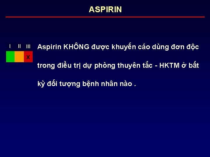 ASPIRIN • Aspirin KHÔNG được khuyến cáo dùng đơn độc x trong điều trị