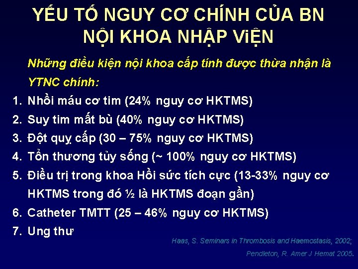 YẾU TỐ NGUY CƠ CHÍNH CỦA BN NỘI KHOA NHẬP ViỆN Những điều kiện