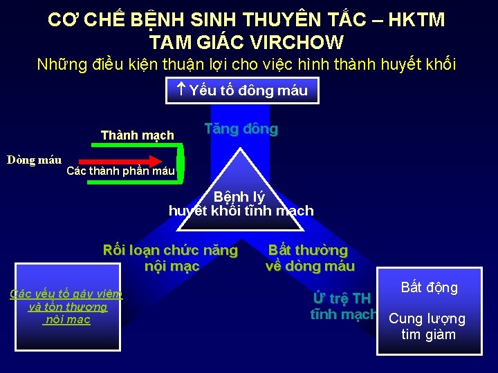 CƠ CHẾ BỆNH SINH THUYÊN TẮC – HKTM TAM GIÁC VIRCHOW Những điều kiện