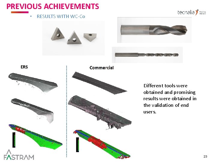 PREVIOUS ACHIEVEMENTS AND TARGET MARKET • RESULTS WITH WC-Co Different tools were obtained and PREVIOUS ACHIEVEMENTS AND TARGET MARKET • RESULTS WITH WC-Co Different tools were obtained and