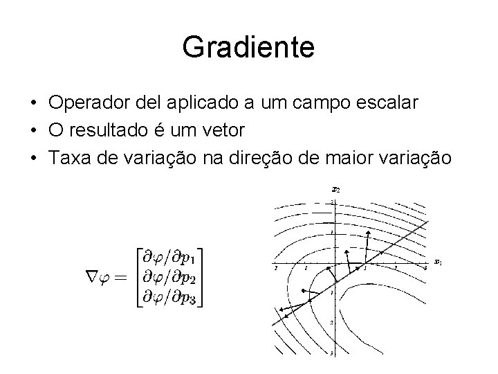 Gradiente • Operador del aplicado a um campo escalar • O resultado é um