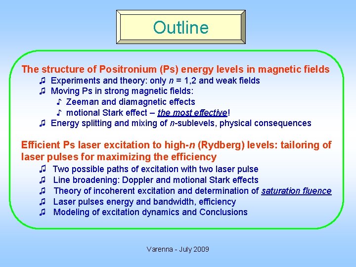 Outline The structure of Positronium (Ps) energy levels in magnetic fields ♫ Experiments and