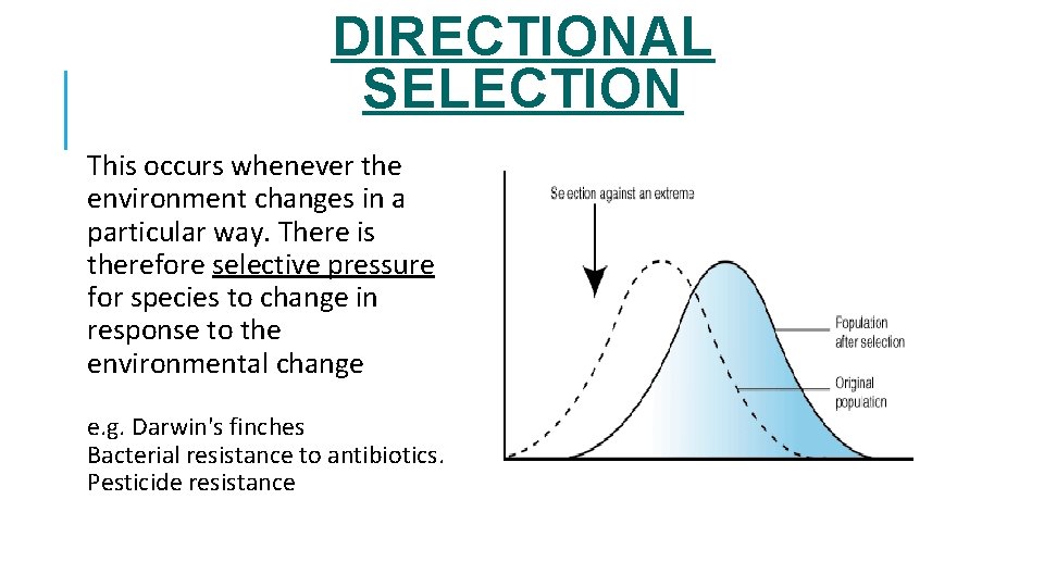 DIRECTIONAL SELECTION This occurs whenever the environment changes in a particular way. There is