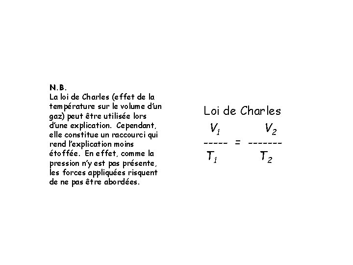 N. B. La loi de Charles (effet de la température sur le volume d’un