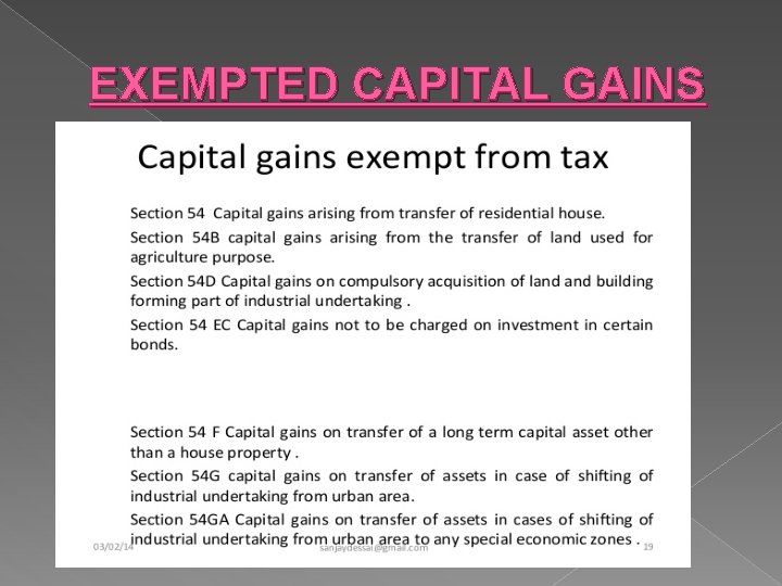 EXEMPTED CAPITAL GAINS 