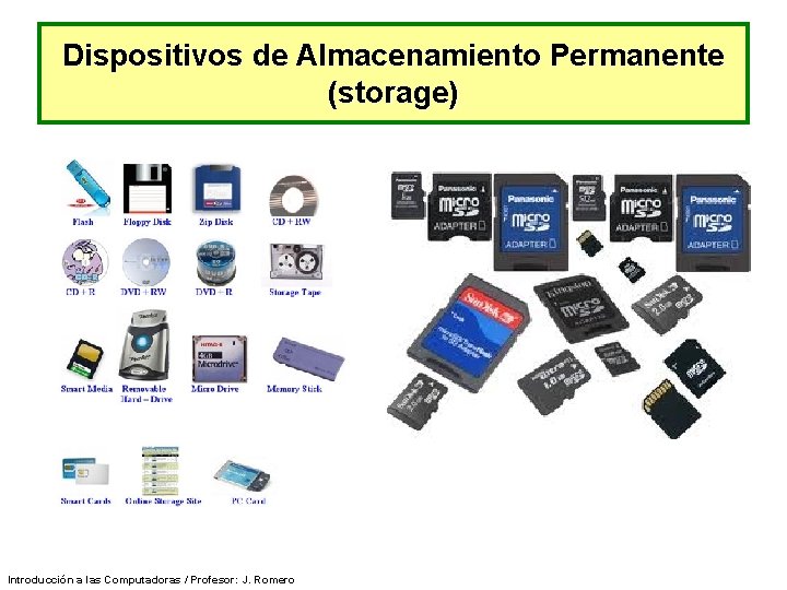 Dispositivos de Almacenamiento Permanente (storage) Introducción a las Computadoras / Profesor: J. Romero 