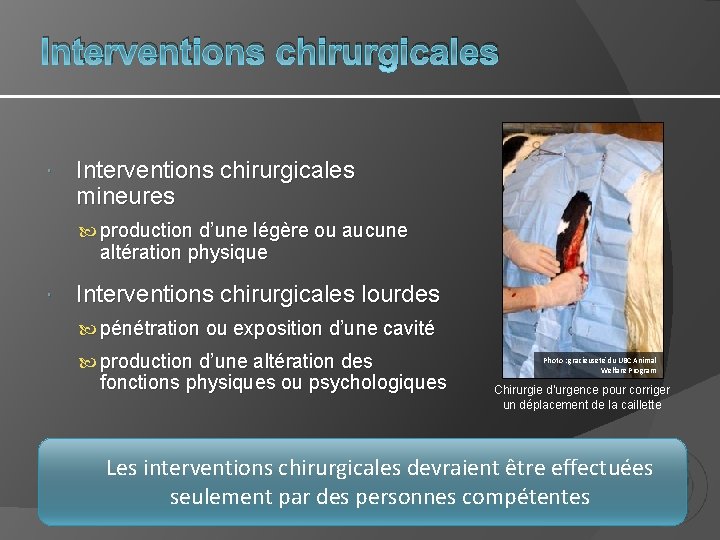 Interventions chirurgicales mineures production d’une légère ou aucune altération physique Interventions chirurgicales lourdes pénétration