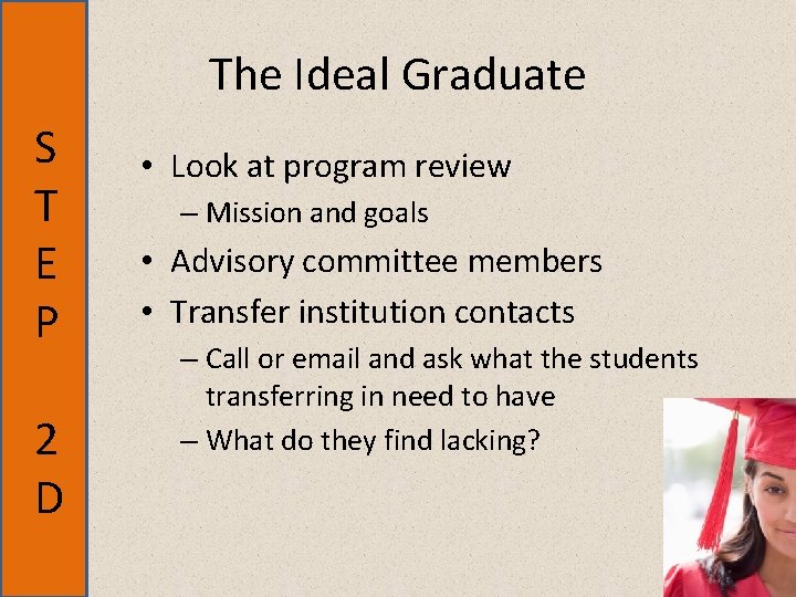 The Ideal Graduate S T E P 2 D • Look at program review