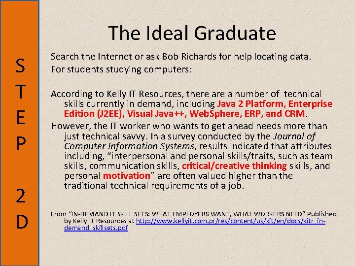 The Ideal Graduate S T E P 2 D Search the Internet or ask