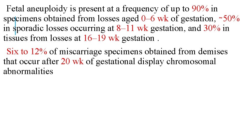 Fetal aneuploidy is present at a frequency of up to 90% in specimens obtained Fetal aneuploidy is present at a frequency of up to 90% in specimens obtained