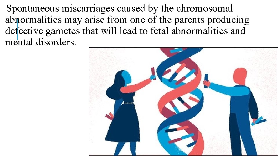 Spontaneous miscarriages caused by the chromosomal abnormalities may arise from one of the parents Spontaneous miscarriages caused by the chromosomal abnormalities may arise from one of the parents