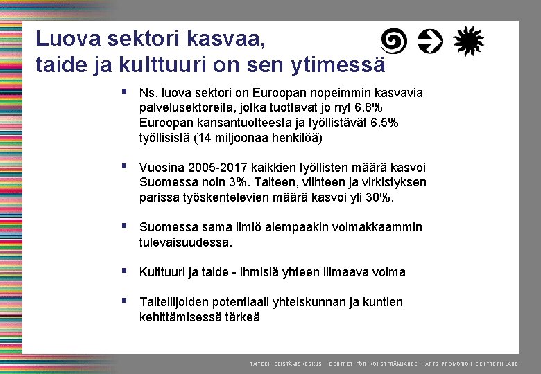 Luova sektori kasvaa, taide ja kulttuuri on sen ytimessä § Ns. luova sektori on