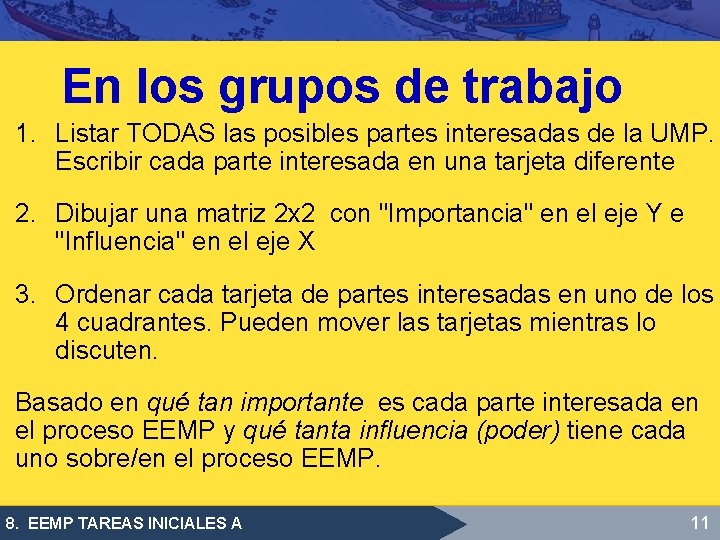 En los grupos de trabajo 1. Listar TODAS las posibles partes interesadas de la