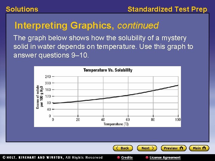 Solutions Standardized Test Prep Interpreting Graphics, continued The graph below shows how the solubility Solutions Standardized Test Prep Interpreting Graphics, continued The graph below shows how the solubility