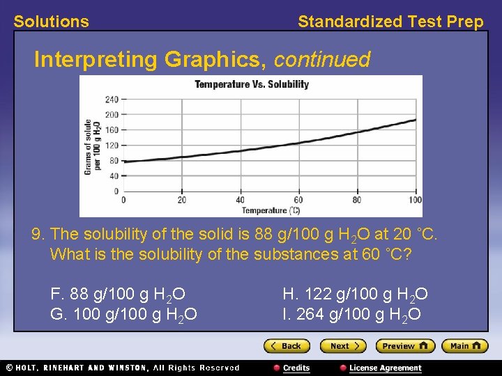 Solutions Standardized Test Prep Interpreting Graphics, continued 9. The solubility of the solid is Solutions Standardized Test Prep Interpreting Graphics, continued 9. The solubility of the solid is