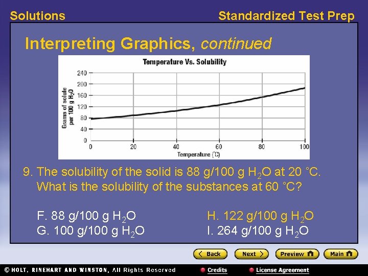 Solutions Standardized Test Prep Interpreting Graphics, continued 9. The solubility of the solid is Solutions Standardized Test Prep Interpreting Graphics, continued 9. The solubility of the solid is