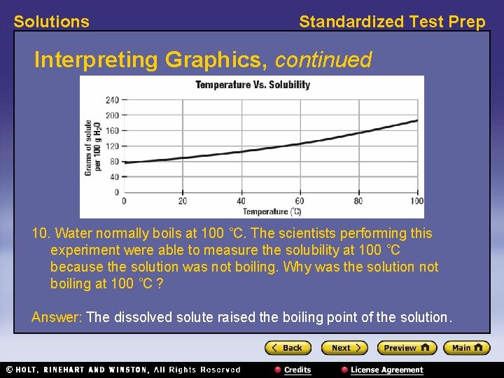 Solutions Standardized Test Prep Interpreting Graphics, continued 10. Water normally boils at 100 ˚C. Solutions Standardized Test Prep Interpreting Graphics, continued 10. Water normally boils at 100 ˚C.