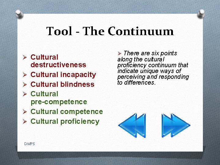 Tool - The Continuum Ø Cultural Ø Ø Ø destructiveness Cultural incapacity Cultural blindness