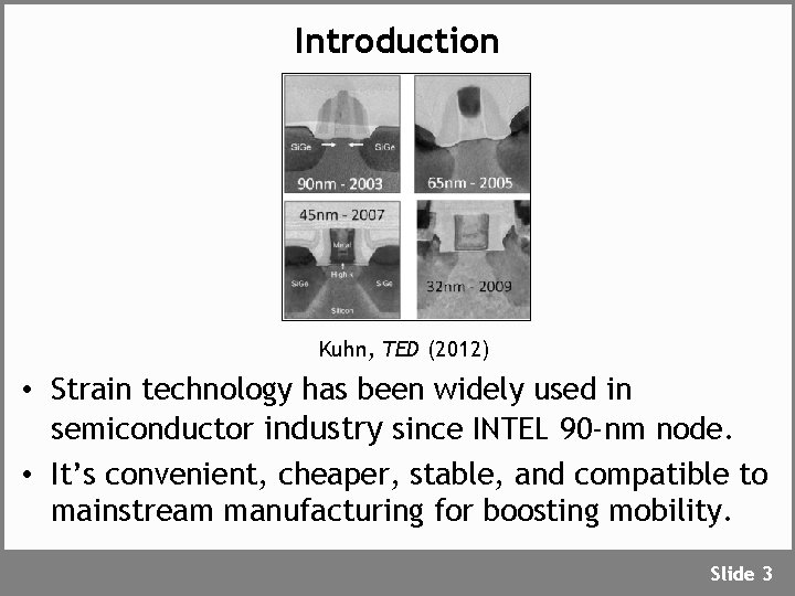 Introduction Kuhn, TED (2012) • Strain technology has been widely used in semiconductor industry