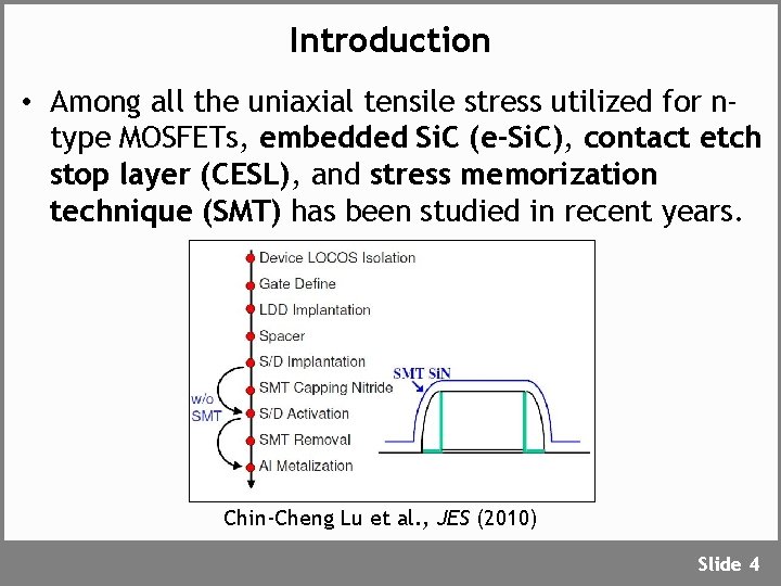 Introduction • Among all the uniaxial tensile stress utilized for ntype MOSFETs, embedded Si.