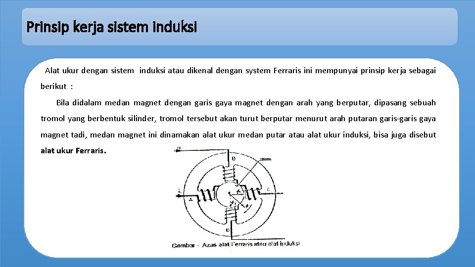 Prinsip kerja sistem induksi Alat ukur dengan sistem induksi atau dikenal dengan system Ferraris