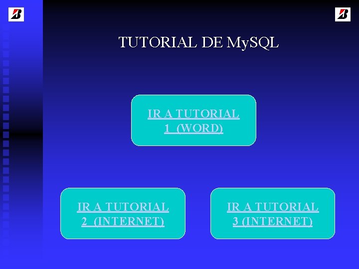 TUTORIAL DE My. SQL IR A TUTORIAL 1 (WORD) IR A TUTORIAL 2 (INTERNET)