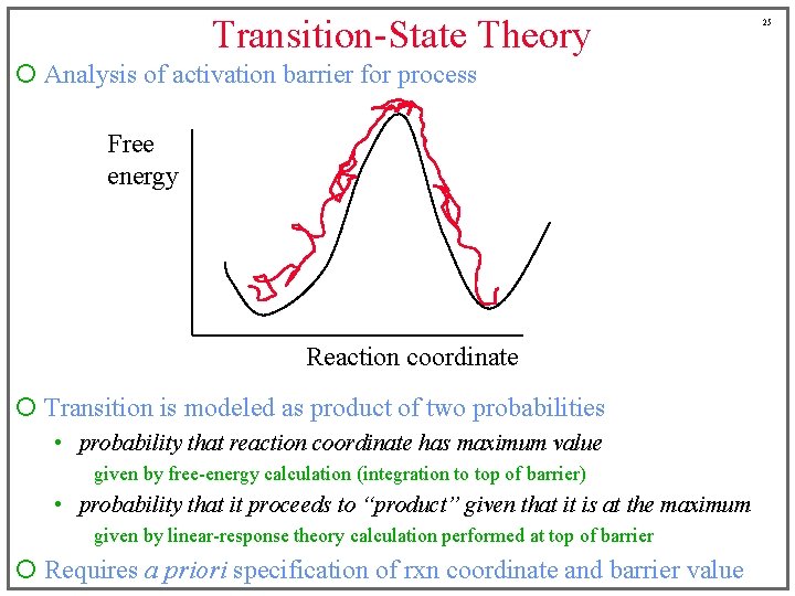 Transition-State Theory ¡ Analysis of activation barrier for process Free energy Reaction coordinate ¡