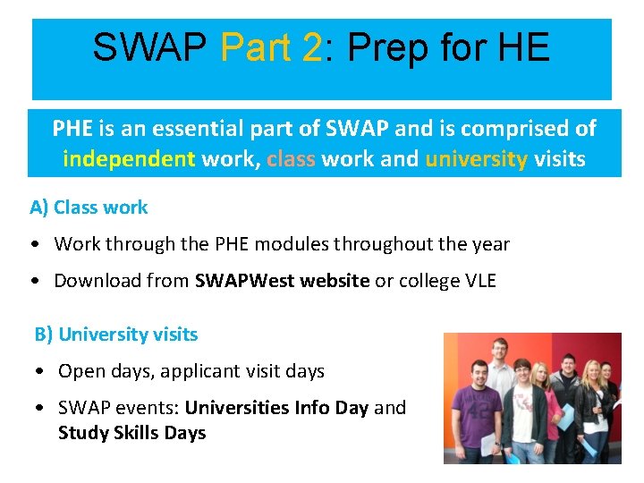 SWAP Part 2: Prep for HE PHE is an essential part of SWAP and