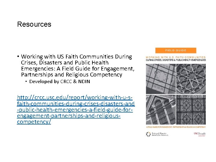 Resources • Working with US Faith Communities During Crises, Disasters and Public Health Emergencies: