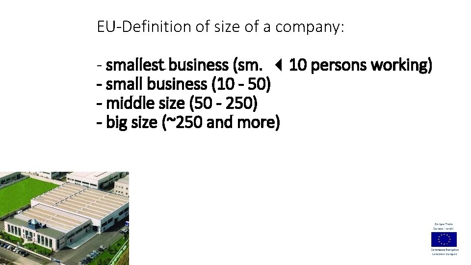 EU-Definition of size of a company: - smallest business (sm. 10 persons working) -