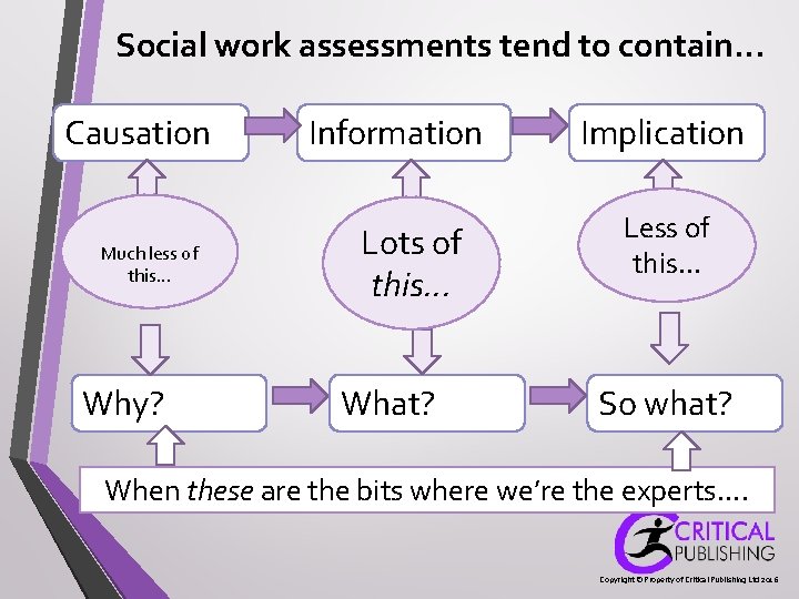 Social work assessments tend to contain. . . Causation Much less of this. . Social work assessments tend to contain. . . Causation Much less of this. .