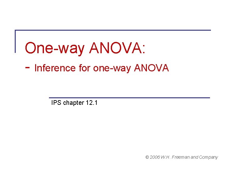 One-way ANOVA: - Inference for one-way ANOVA IPS chapter 12. 1 © 2006 W.