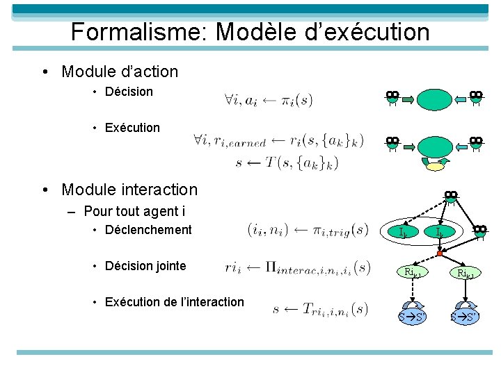 Formalisme: Modèle d’exécution • Module d’action • Décision • Exécution • Module interaction –