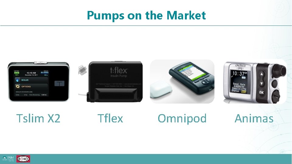 Pumps on the Market Tslim X 2 Tflex Omnipod Animas 