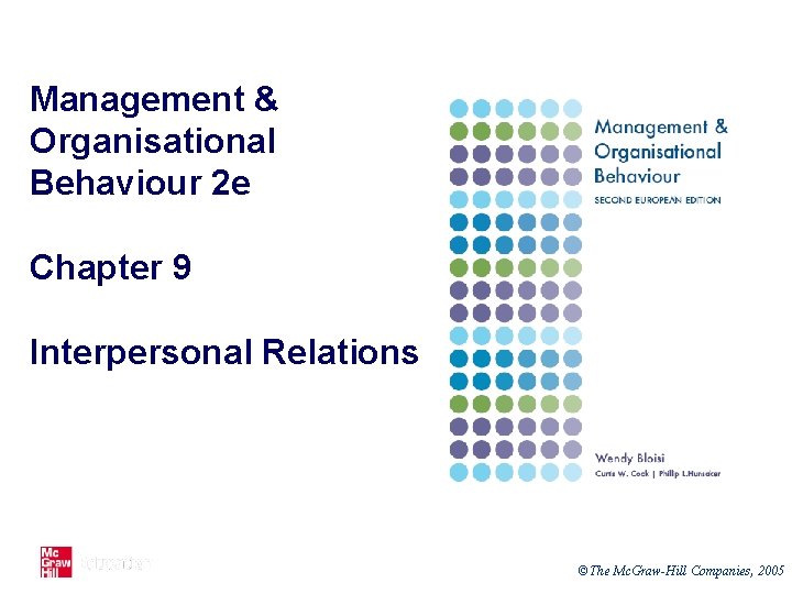 Management & Organisational Behaviour 2 e Chapter 9 Interpersonal Relations ©The Mc. Graw-Hill Companies,