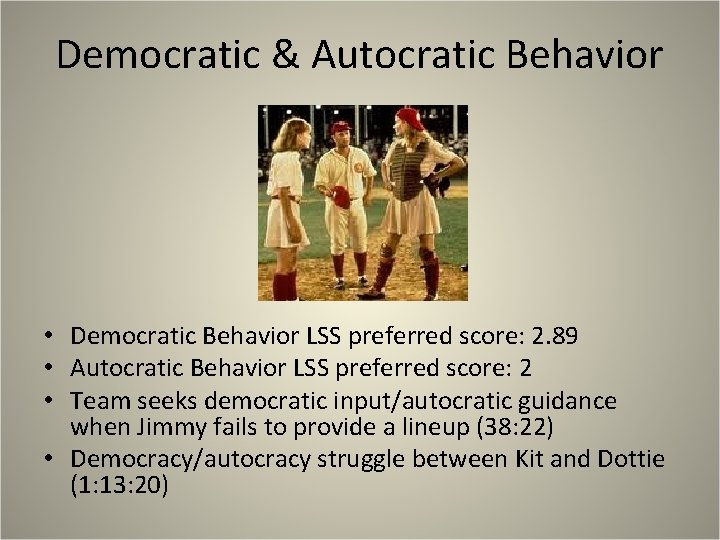 Democratic & Autocratic Behavior • Democratic Behavior LSS preferred score: 2. 89 • Autocratic