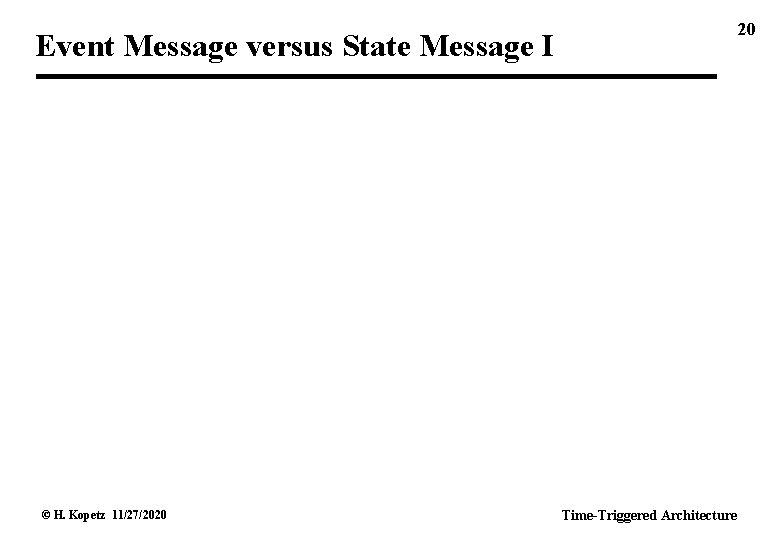 20 Event Message versus State Message I © H. Kopetz 11/27/2020 Time-Triggered Architecture 