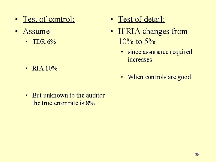  • Test of control: • Assume • TDR 6% • Test of detail: