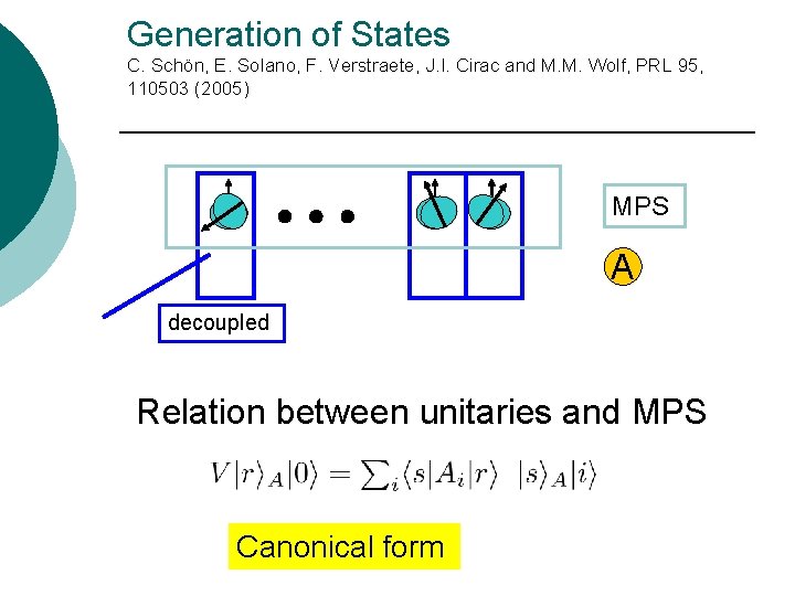 Generation of States C. Schön, E. Solano, F. Verstraete, J. I. Cirac and M.