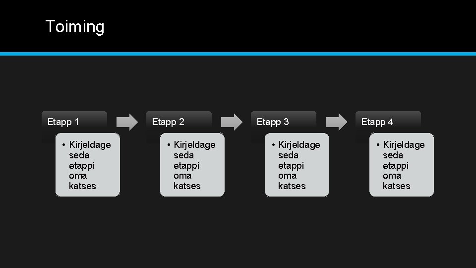 Toiming Etapp 1 • Kirjeldage seda etappi oma katses Etapp 2 • Kirjeldage seda