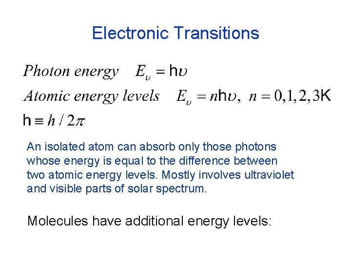 Electronic Transitions An isolated atom can absorb only those photons whose energy is equal