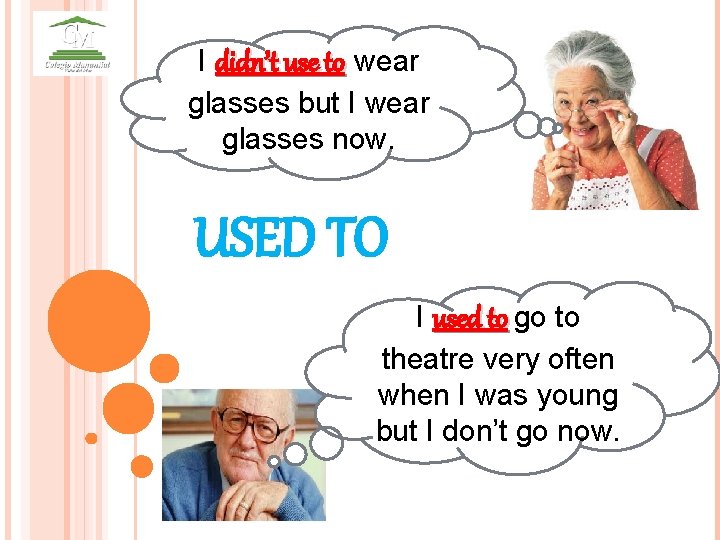 I didn’t use to wear glasses but I wear glasses now. USED TO I
